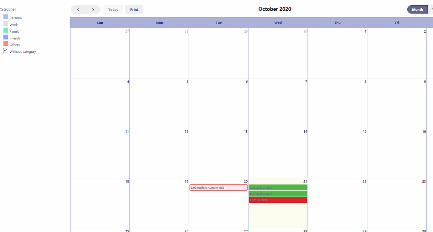 scriptcase calendar user categories