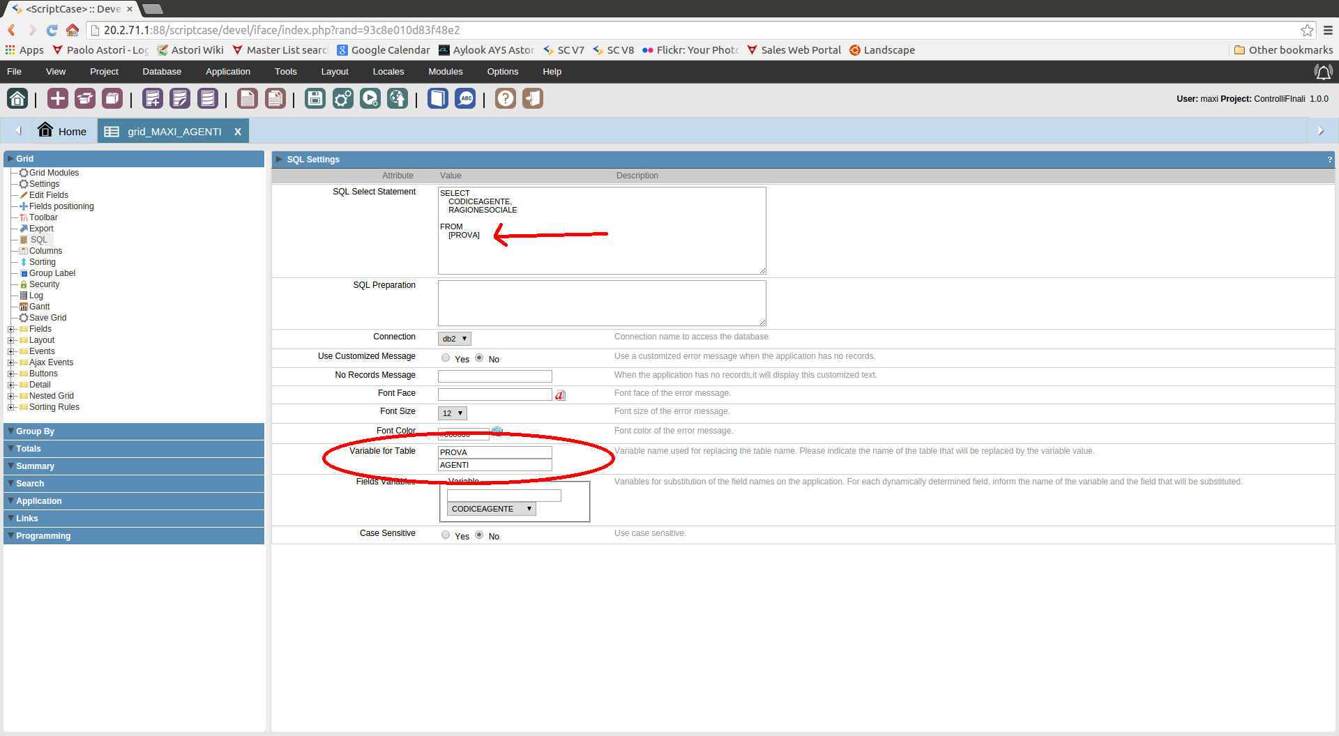 scriptcase grid application checkbox